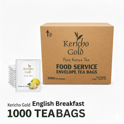 Kericho Lemon Ginger Individually Wrapped Bags 1000 tea bags, Spicy Ginger, Lemon Peel, & Lemongrass for Food service